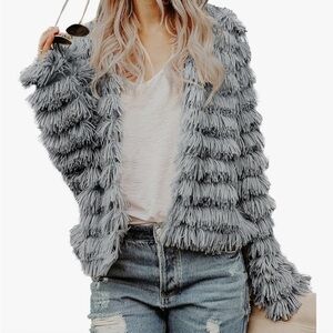 Gray Fringe furry jacket size small